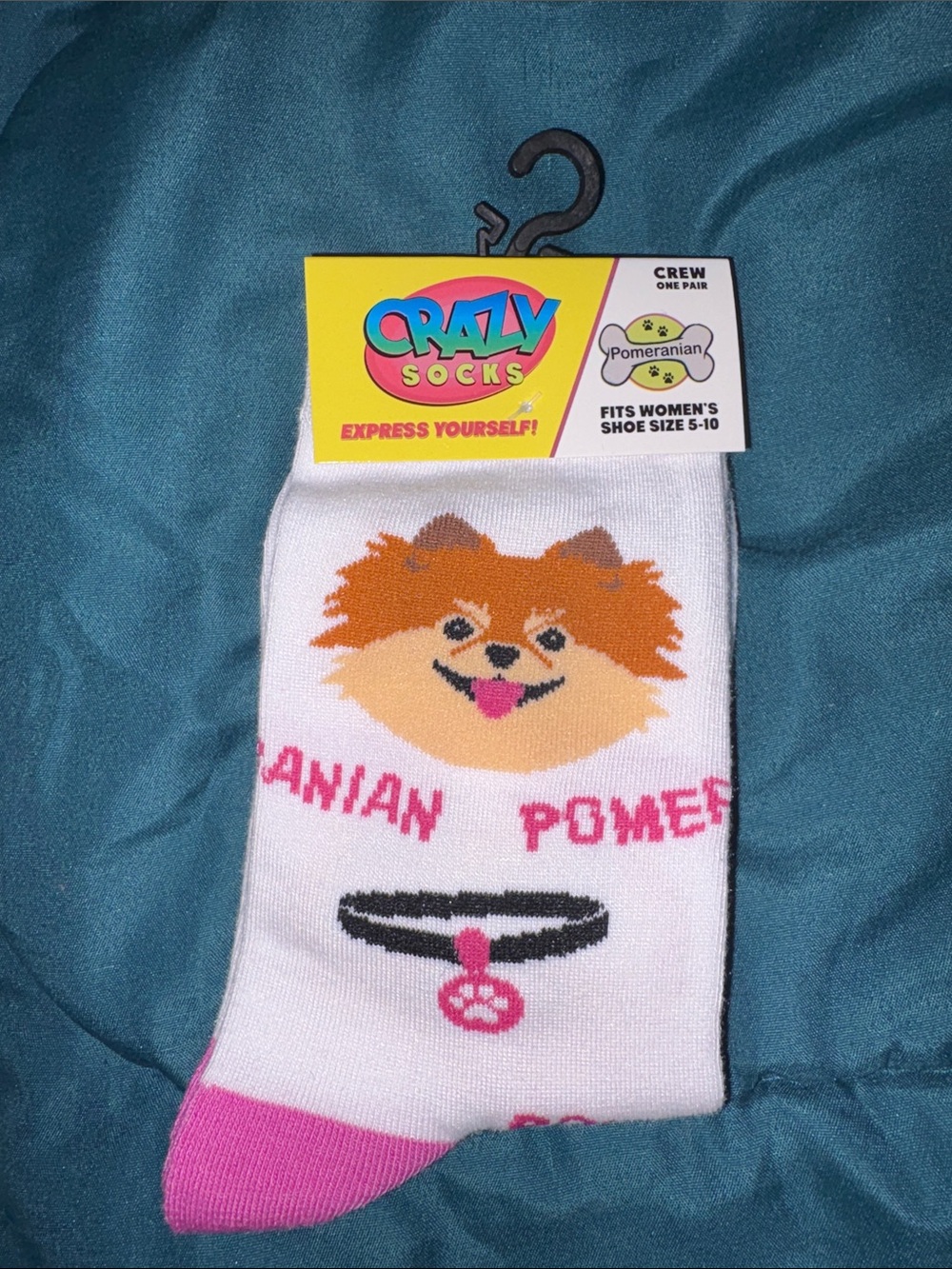 Crazy Socks Pomeranian Dog Crew Socks -  Women Shoe 5 - 10